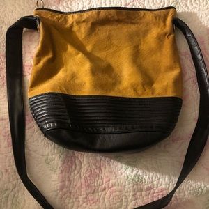 Adrienne Vittadini Black Leather Tan Suede Vintage Bag